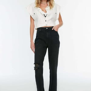 High Rise Ripped Bootcut Jeans - Skinny Jeans 26