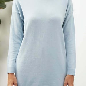 Blue Tunic High Neck Knitted Women's Sweater - Sweaters 18