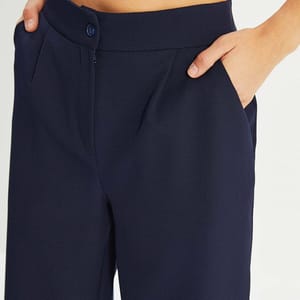 Navy Straight Blue Wide Leg Women's Pants Navy Straight Blue Wide Leg Women's Pants - Trousers 42
