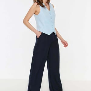 Navy Straight Blue Wide Leg Women's Pants Navy Straight Blue Wide Leg Women's Pants - Trousers 45
