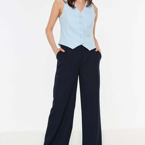 Navy Straight Blue Wide Leg Women's Pants Navy Straight Blue Wide Leg Women's Pants - Trousers 46