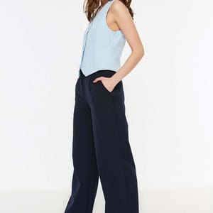 Navy Straight Blue Wide Leg Women's Pants Navy Straight Blue Wide Leg Women's Pants - Trousers 47