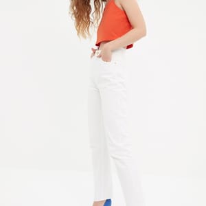 White High Waist Mom Women's Jeans - Mom Jeans 22