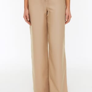 Beige Straight Wide Leg Women's Trouser - Trousers 23