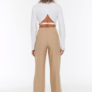 Beige Straight Wide Leg Women's Trouser - Trousers 24