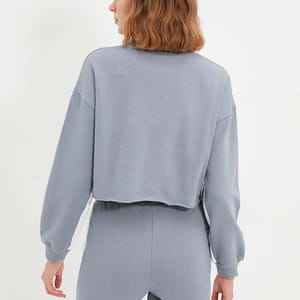 Crew Neck Knitted Cropped Women's Sweatshirt - Sweatshirts 32