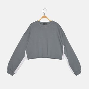 Crew Neck Knitted Cropped Women's Sweatshirt - Sweatshirts 33