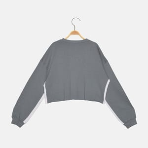 Crew Neck Knitted Cropped Women's Sweatshirt - Sweatshirts 34
