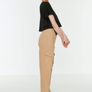 Beige Cargo Pocket Detail Women's Pants - Relaxed Pants 21
