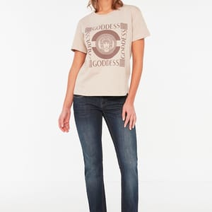 Beige Front Print Crew Neck Graphic Women's T-Shirt - Casual T-Shirt 22