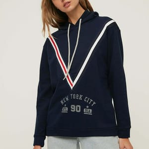Stripe Detail Printed Hooded Knitted Sweatshirt Stripe Detail Printed Hooded Knitted Sweatshirt - Hoodies 41