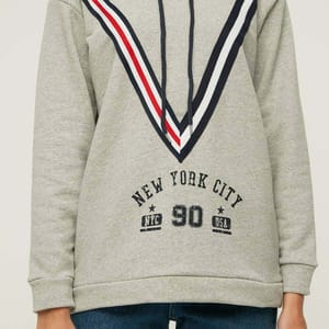 Stripe Detail Printed Hooded Knitted Sweatshirt - Hoodies 22