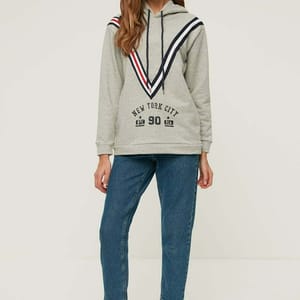 Stripe Detail Printed Hooded Knitted Sweatshirt - Hoodies 23