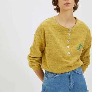 Yellow Chest Embroidered Knitted Women's Sweatshirt - Sweatshirts 22