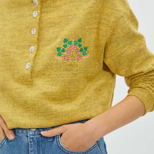 Yellow Chest Embroidered Knitted Women's Sweatshirt - Sweatshirts 23