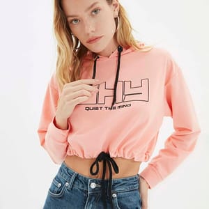 Pink Graphic Knitted Cropped Women's Hoodie - Hoodies 16