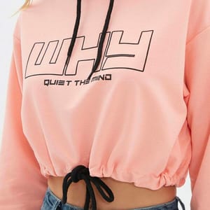 Pink Graphic Knitted Cropped Women's Hoodie - Hoodies 18