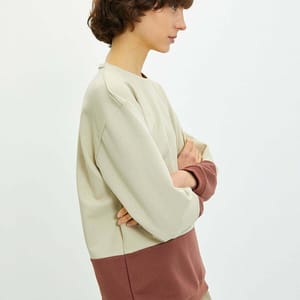 Two Tone Beige And Brown Crew Neck Women's Sweatshirt - Sweatshirts 22