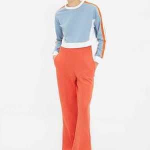 Blue Neck Knitted Cropped Women's Sweatshirt - Sweatshirts 23