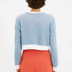 Blue Neck Knitted Cropped Women's Sweatshirt - Sweatshirts 24