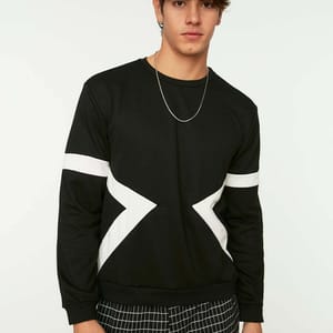 Stripe Detail Black Sweatshirt - Sweatshirts 28