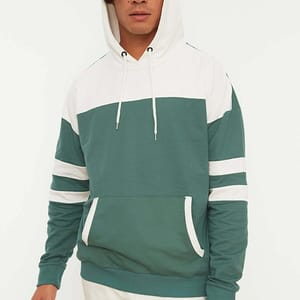 Green Color Block Front Pocket Men's Hoodie - Hoodies 22