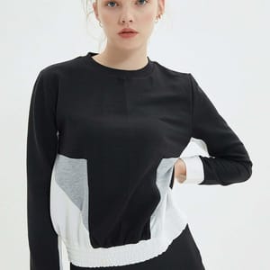Black Color Block Knitted Women's Sweatshirt