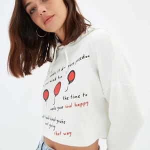 Graphic Knitted Cropped Women's Hoodie