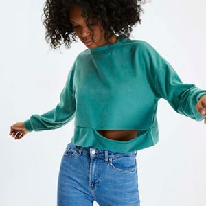 Crop Cut Detail Fabric Knitted Sweatshirt