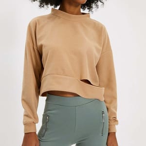 Crop Cut Detail Fabric Knitted Sweatshirt - Sweatshirts 27