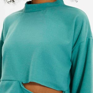 Crop Cut Detail Fabric Knitted Sweatshirt - Sweatshirts 47