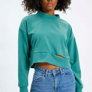 Crop Cut Detail Fabric Knitted Sweatshirt - Sweatshirts 48