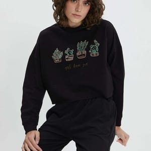 Loose Crop Printed Knitted Sweatshirt Trendyol - Women's Sweatshirts 72