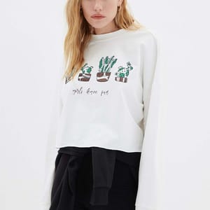 Loose Crop Printed Knitted Sweatshirt