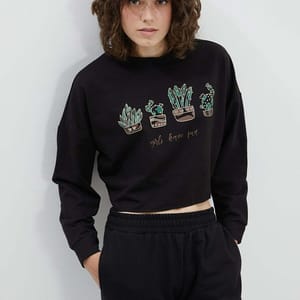 Loose Crop Printed Knitted Sweatshirt Trendyol - Women's Sweatshirts 70