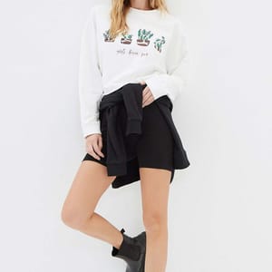 Loose Crop Printed Knitted Sweatshirt Trendyol - Women's Sweatshirts 32