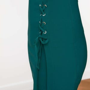 Square Neck Hip High Slit Lace Up Detail Women's Dress Square Neck Hip High Slit Lace Up Detail Women's Dress - Midi Dresses 73