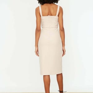 Square Neck Hip High Slit Lace Up Detail Women's Dress Square Neck Hip High Slit Lace Up Detail Women's Dress - Midi Dresses 34