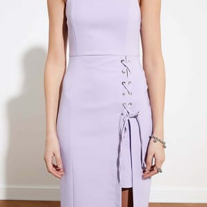 Square Neck Hip High Slit Lace Up Detail Women's Dress Square Neck Hip High Slit Lace Up Detail Women's Dress - Midi Dresses 52