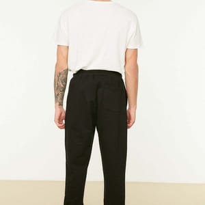 Black Cuffed Printed Men's Sweatpants - Sweatpants 24