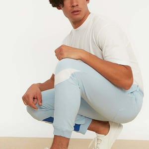 Baby Blue Drawstring Cuffed Men's Sweatpants - Sweatpants 22