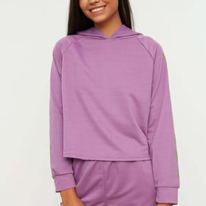 Purple Sleeve Print Knitted Pyjama Hoodie And Shorts Women's Set Purple Sleeve Print Knitted Hoodie And Shorts Women's Set - Co-ord Sets 25