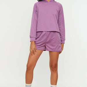 Purple Sleeve Print Knitted Pyjama Hoodie And Shorts Women's Set Purple Sleeve Print Knitted Hoodie And Shorts Women's Set - Co-ord Sets 26
