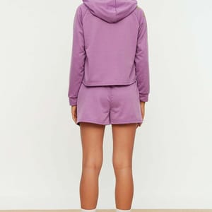 Purple Sleeve Print Knitted Pyjama Hoodie And Shorts Women's Set Purple Sleeve Print Knitted Hoodie And Shorts Women's Set - Co-ord Sets 28