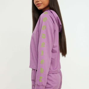 Purple Sleeve Print Knitted Hoodie And Shorts Women's Set