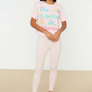 Pink Front Printed Knitted Women's Pyjama Set Pink Front Printed Knitted Women's Pyjama Set - Co-ord Sets 20