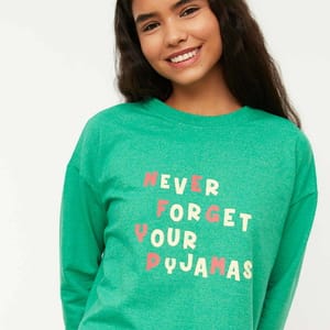 Green Front Print Knitted Pyjama And Shorts Women's Set - Co-ord Sets 22