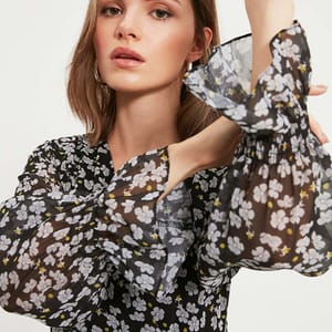 Black Floral Print Ruffle Long Sleeve Detail Women's Dress Black Floral Print Ruffle Long Sleeve Detail Women's Dress - Mini Dresses 21