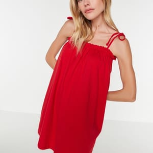 Tie Shoulder Ruffle Detail Dress Trendyol - Women's Mini Dresses 1