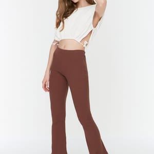Brown Boot-Cut Wide Leg Women's Trouser - Trousers 21